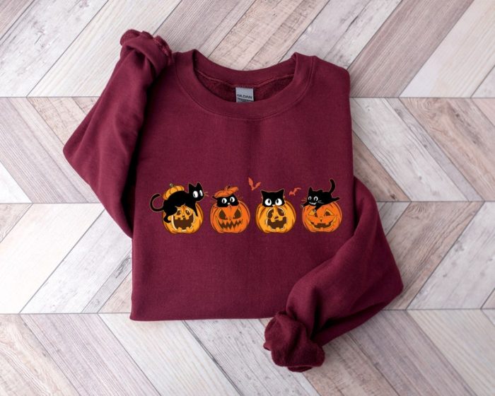 Halloween Sweatshirt Cat Sweatshirt Ghost Shirt Halloween Sweater Cool Halloween Cat Shirt Cat Lover Black Cat