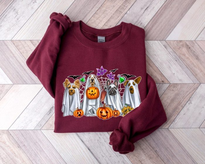 Halloween Sweatshirt Halloween Sweater Ghost Sweatshirt Halloween Dog Sweatshirt Ghost Dog Shirt