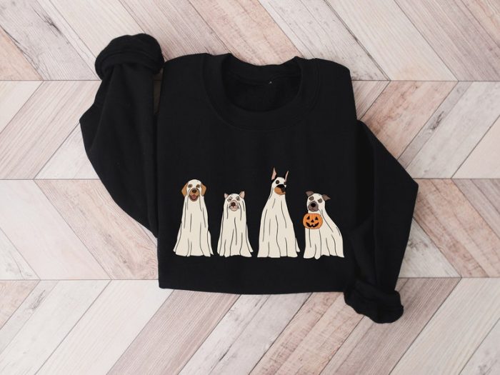 Halloween Sweatshirt Halloween Sweater Ghost Sweatshirt Halloween Dog Sweatshirt Ghost Dog Shirt