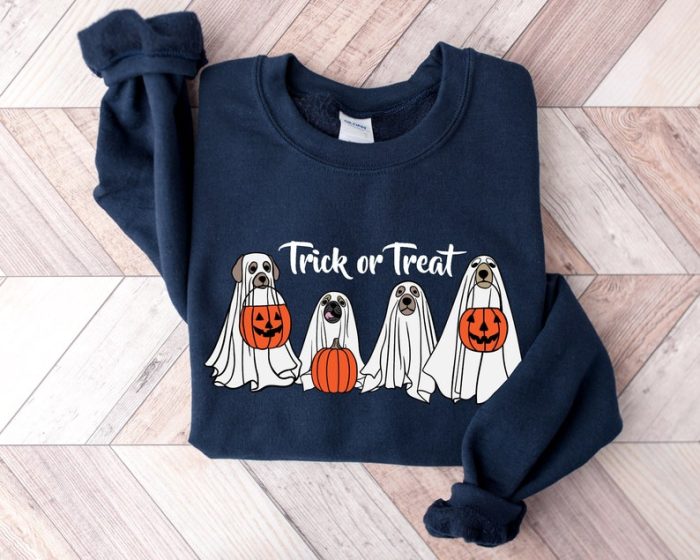 Halloween Sweatshirt Halloween Sweater Ghost Sweatshirt Halloween Dog Sweatshirt Ghost Dog Shirt