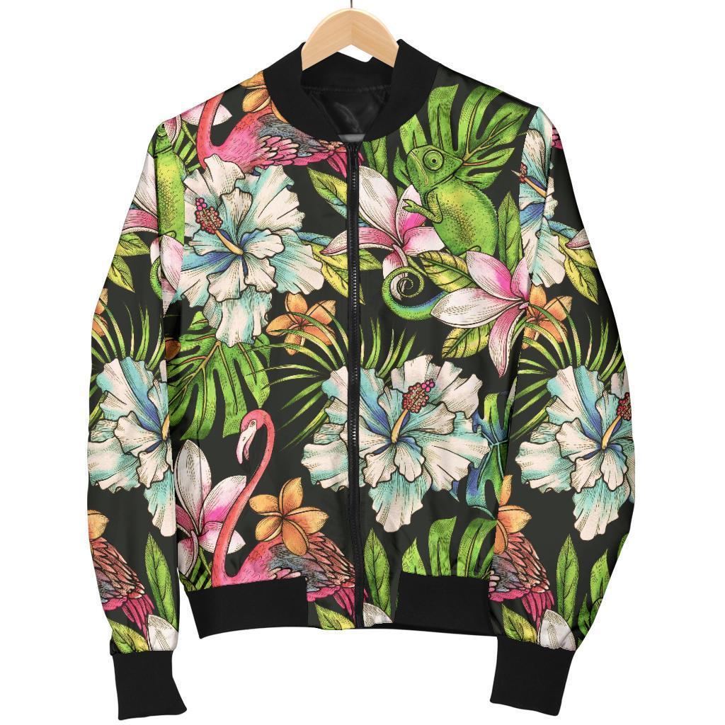 Hawaiian-Aloha-Tropical-Pattern-Print-Bomber-Jacket Hawaiian Aloha Tropical Pattern Print Bomber Jacket