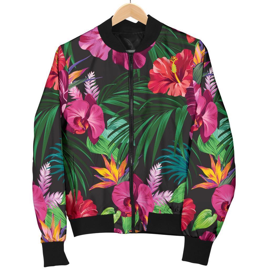 Hawaiian-Floral-Flowers-Pattern-Print-Bomber-Jacket Hawaiian Floral Flowers Pattern Print Bomber Jacket