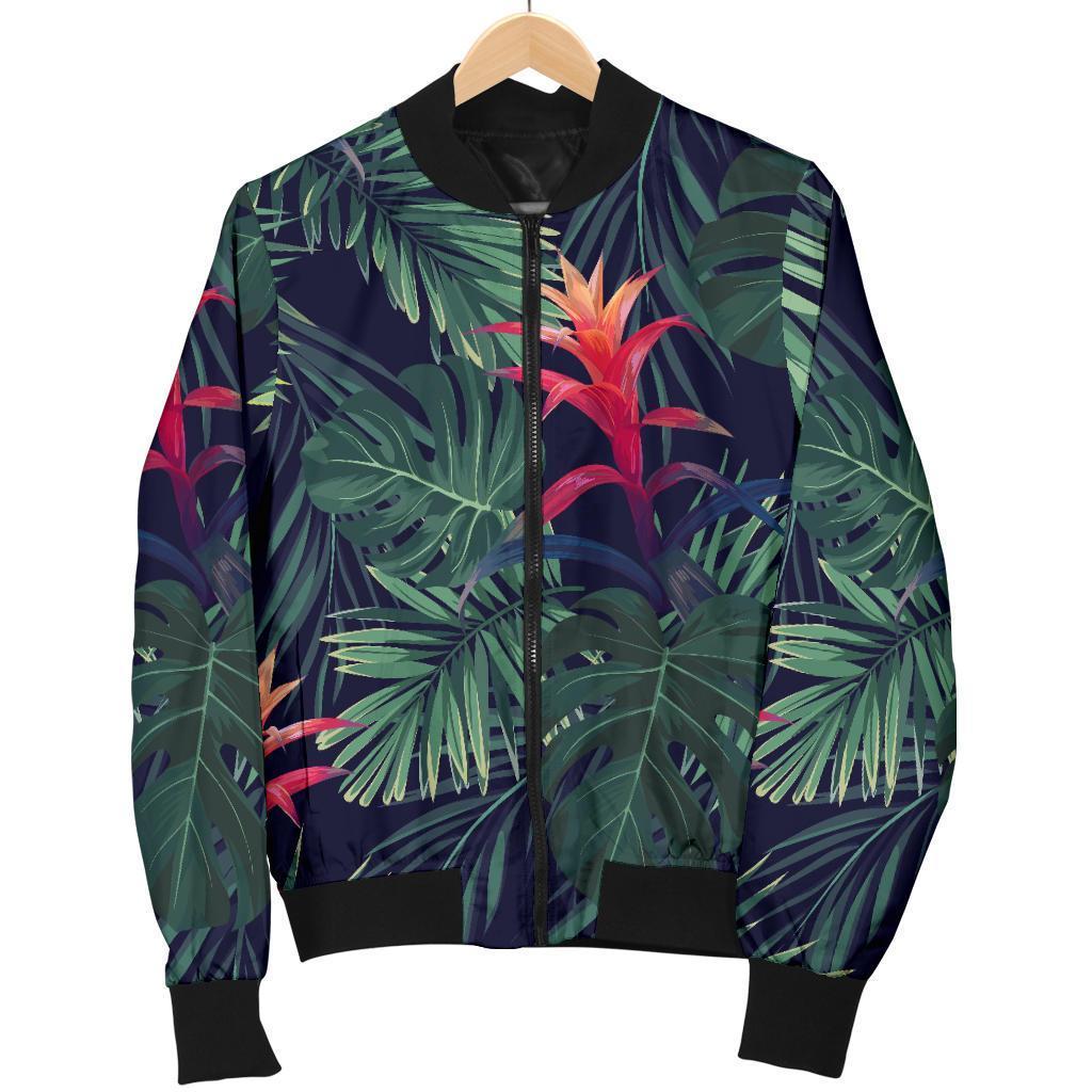 Hawaiian-Palm-Leaves-Pattern-Print-Bomber-Jacket Hawaiian Palm Leaves Pattern Print Bomber Jacket