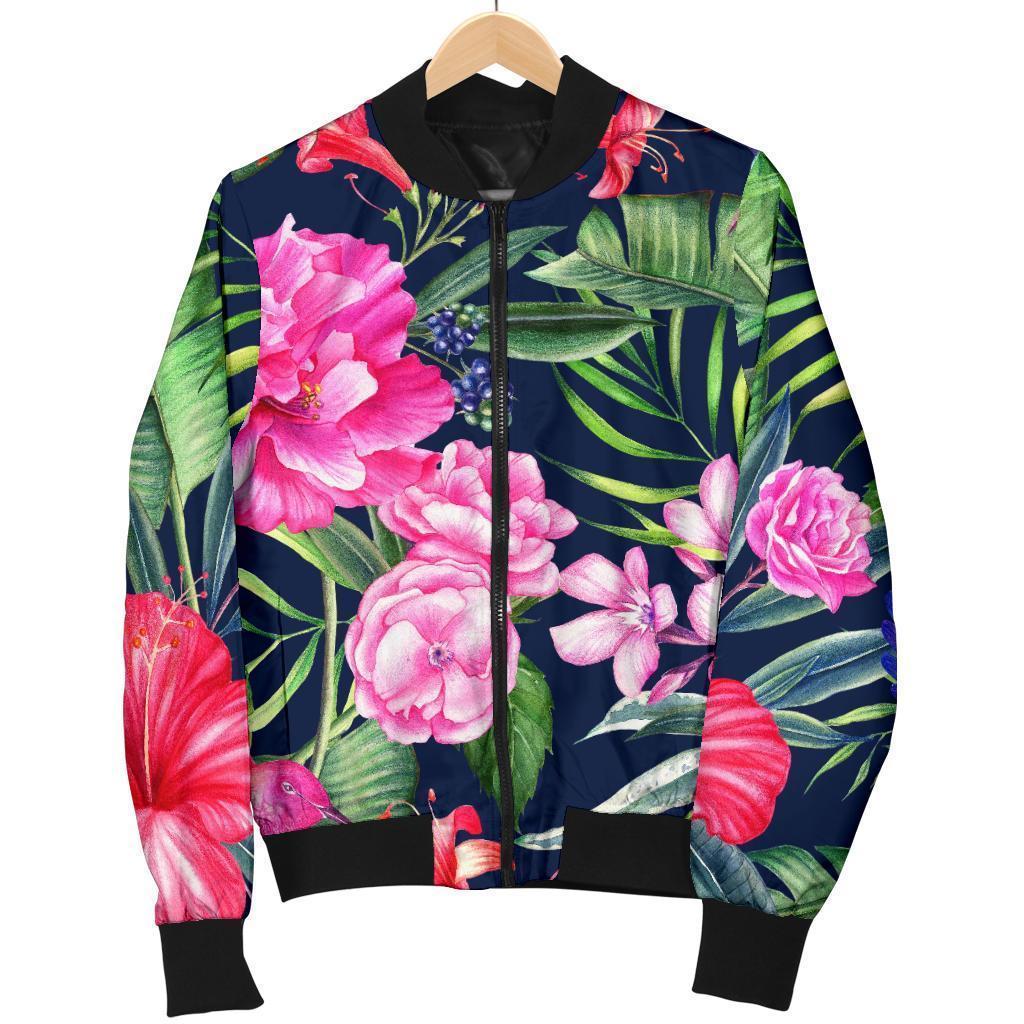 Hawaiian-Tropical-Birds-Pattern-Print-Bomber-Jacket Hawaiian Tropical Birds Pattern Print Bomber Jacket