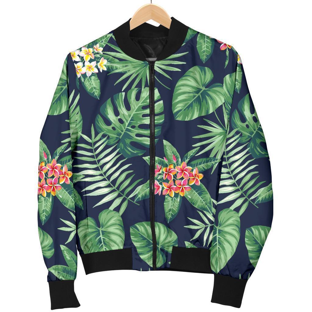 Hawaiian-Tropical-Leaves-Pattern-Print-Bomber-Jacket Hawaiian Tropical Leaves Pattern Print Bomber Jacket