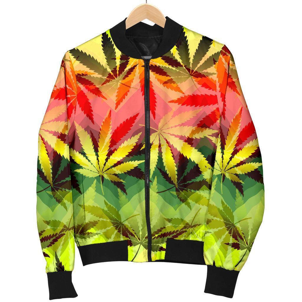 Hemp-Leaf-Reggae-Pattern-Print-Bomber-Jacket Hemp Leaf Reggae Pattern Print Bomber Jacket