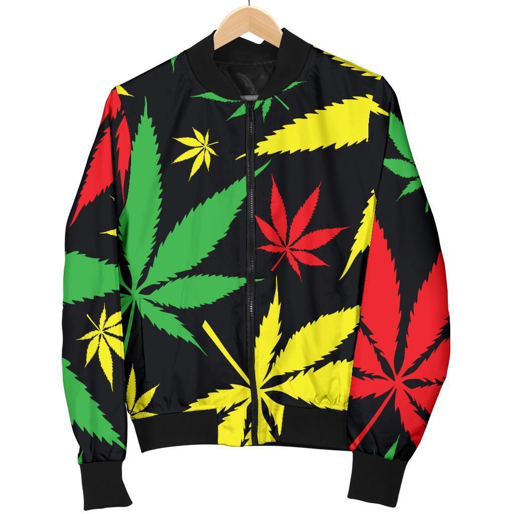 Hemp-Leaves-Reggae-Pattern-Print-Bomber-Jacket Hemp Leaves Reggae Pattern Print Bomber Jacket