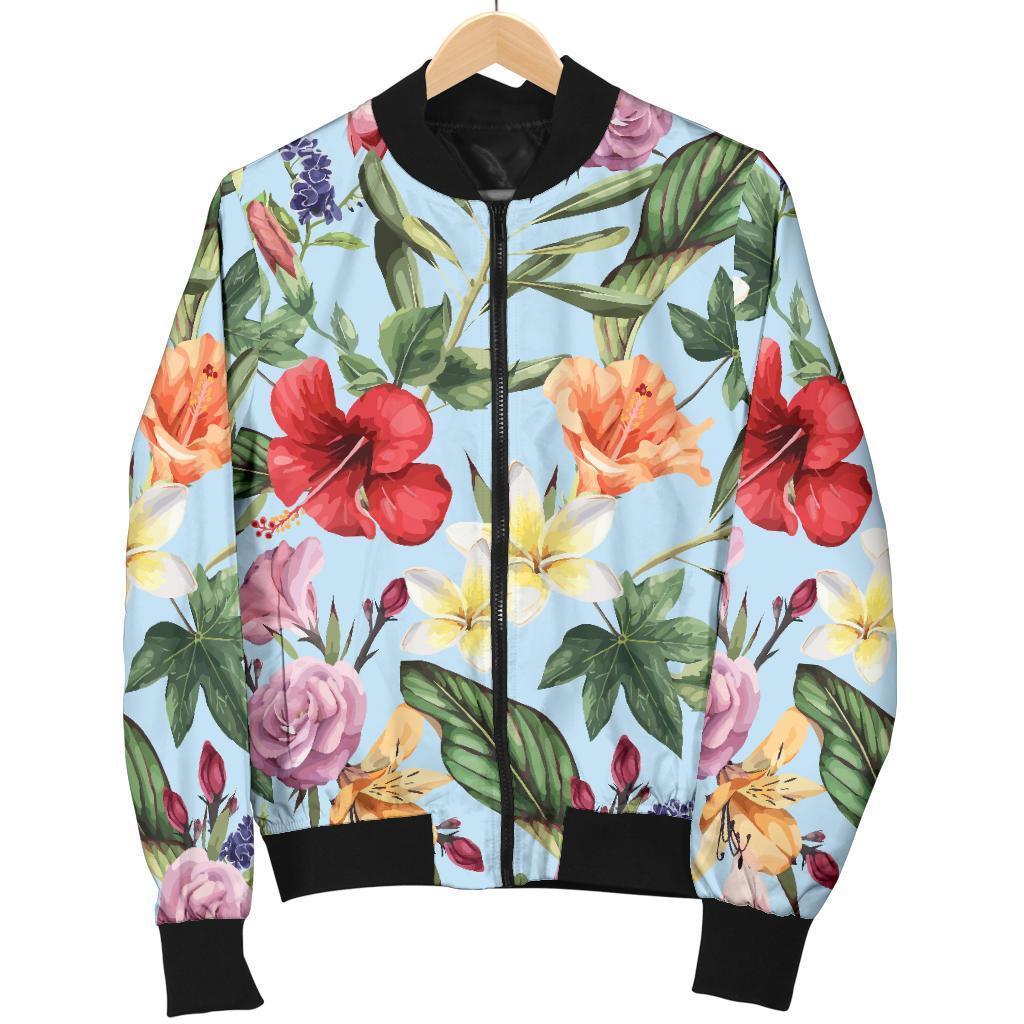 Hibiscus-Flower-Floral-Pattern-Print-Bomber-Jacket Hibiscus Flower Floral Pattern Print Bomber Jacket