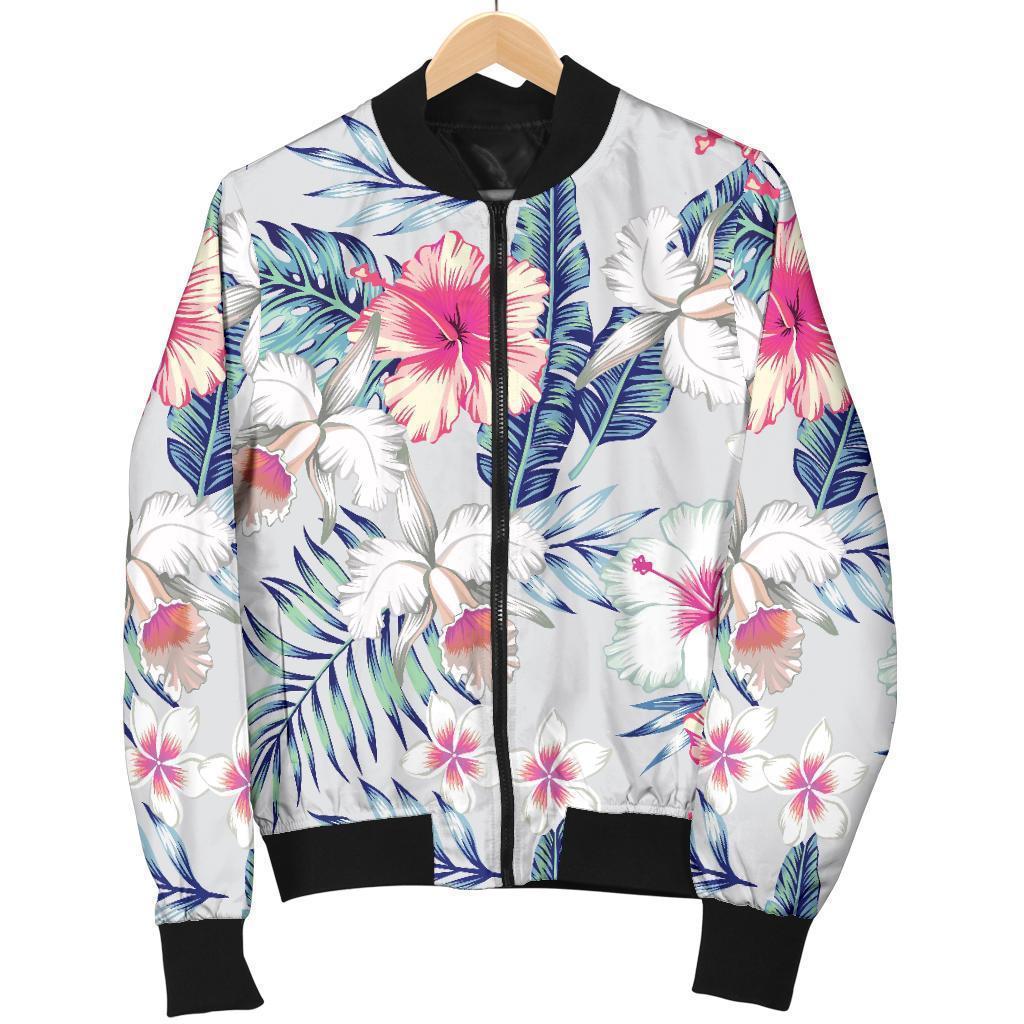 Hibiscus-Orchids-Hawaii-Pattern-Print-Bomber-Jacket Hibiscus Orchids Hawaii Pattern Print Bomber Jacket