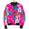 Hot Pink Aloha Hibiscus Pattern Print Bomber Jacket