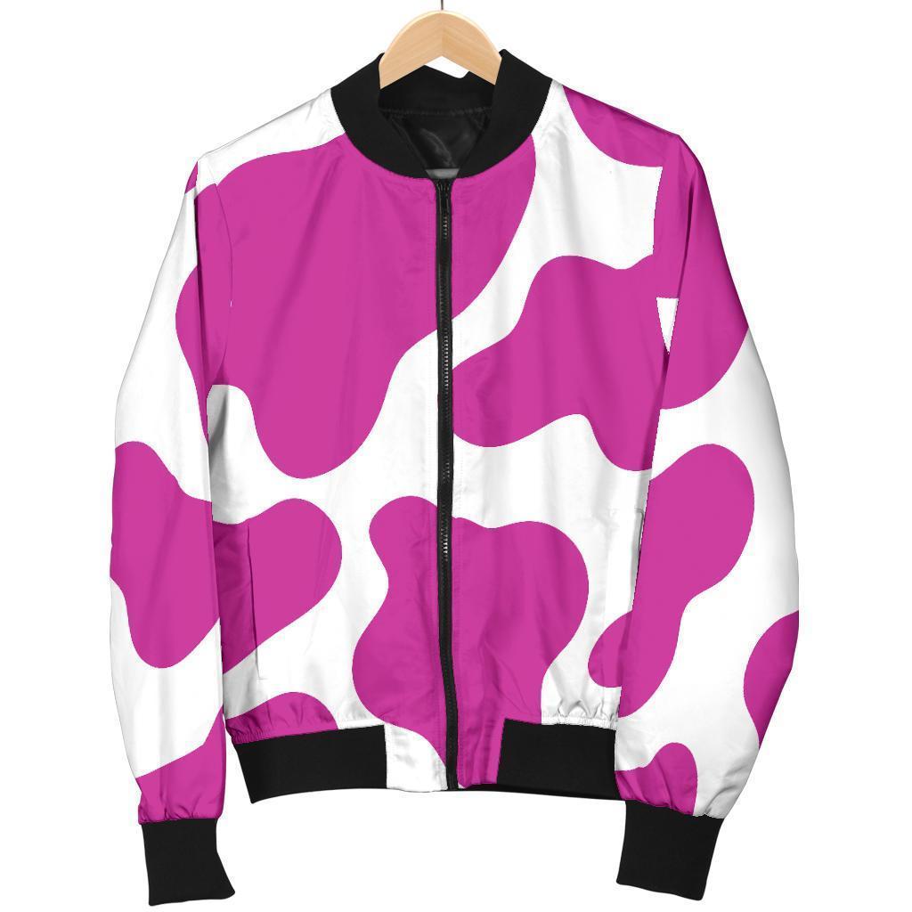 Hot-Pink-And-White-Cow-Print-Bomber-Jacket Hot Pink And White Cow Print Bomber Jacket