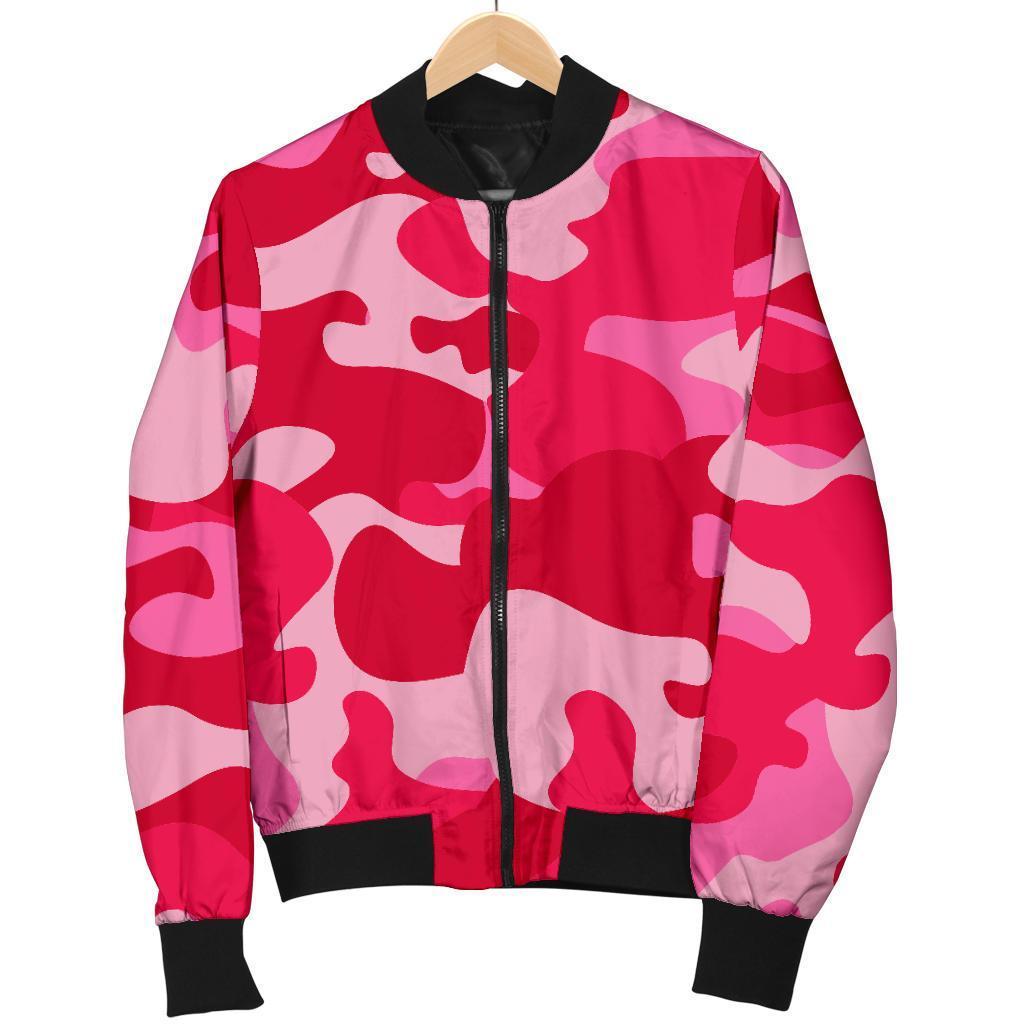 Hot-Pink-Camouflage-Print-Bomber-Jacket Hot Pink Camouflage Print Bomber Jacket