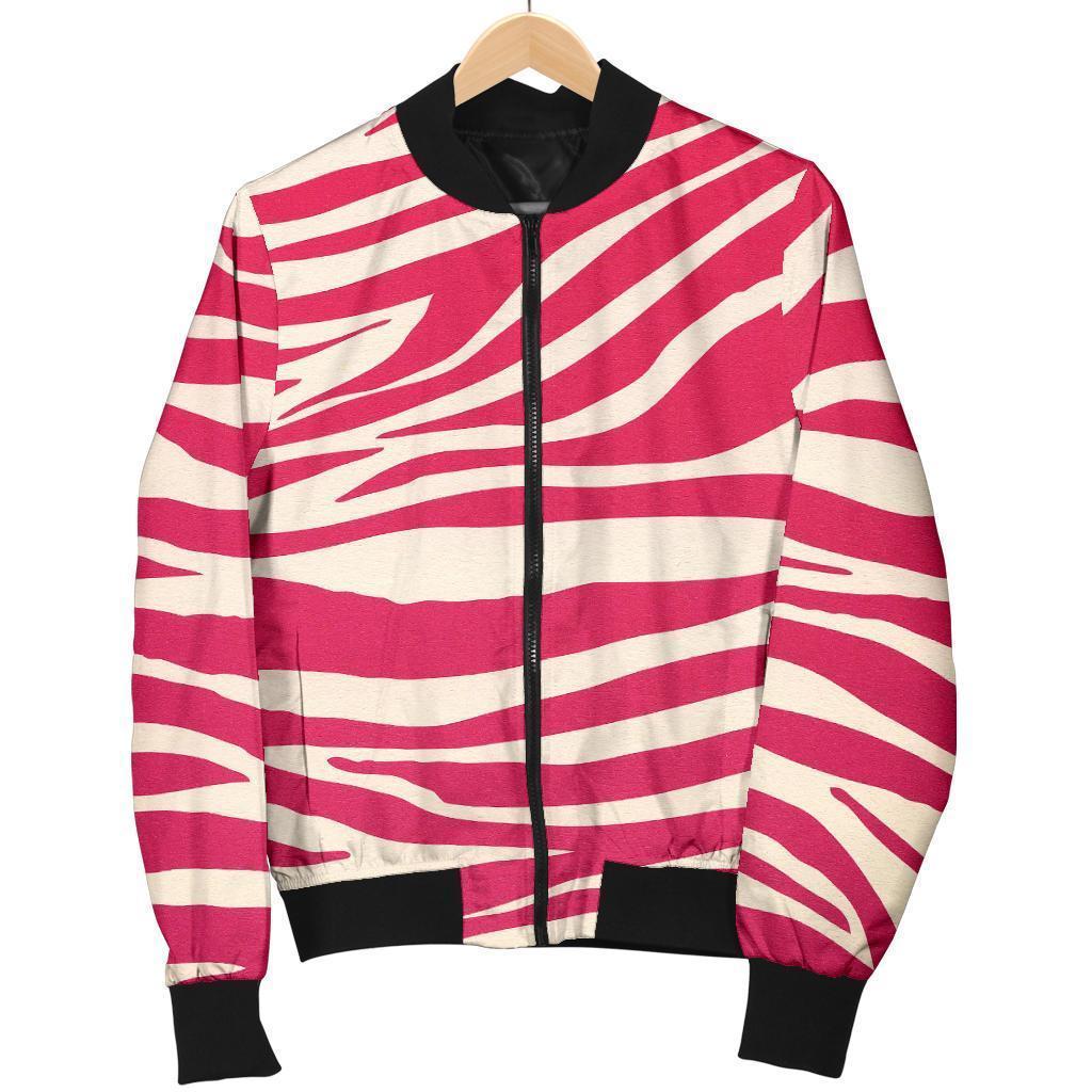 Hot-Pink-Zebra-Pattern-Print-Bomber-Jacket Hot Pink Zebra Pattern Print Bomber Jacket