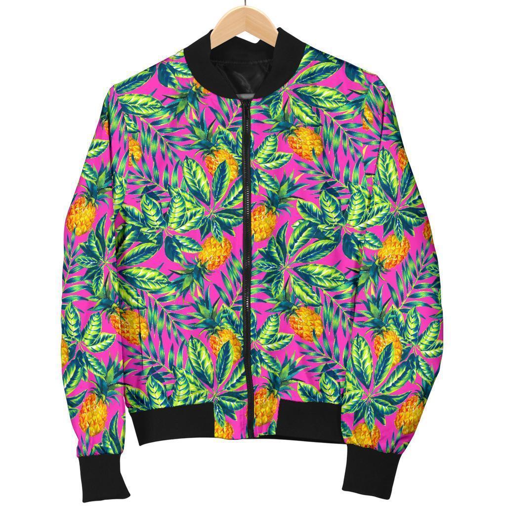 Hot-Purple-Pineapple-Pattern-Print-Bomber-Jacket Hot Purple Pineapple Pattern Print Bomber Jacket