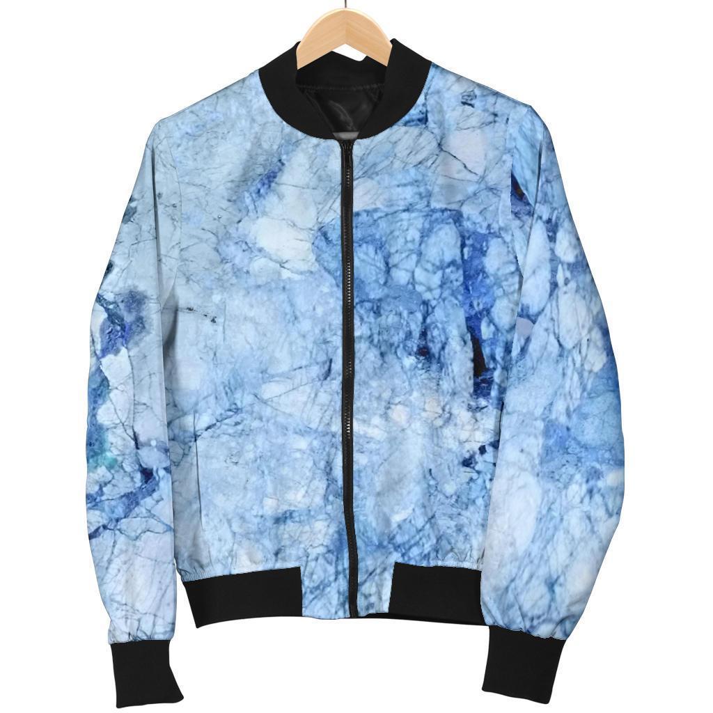 Ice-Blue-Marble-Print-Bomber-Jacket Ice Blue Marble Print Bomber Jacket