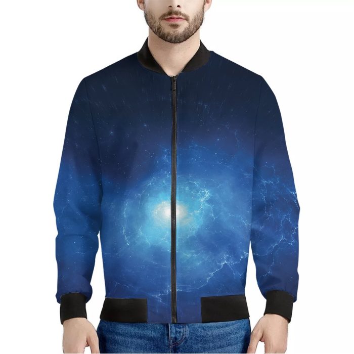 Light Blue Space Print Bomber Jacket