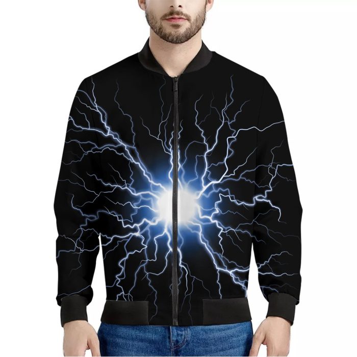 Lightning Spark Print Bomber Jacket