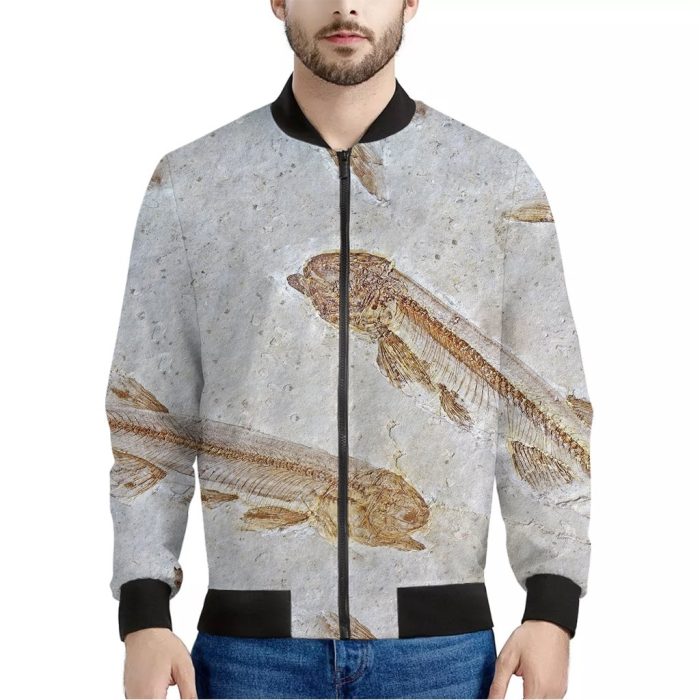 Lycoptera Fish Fossil Print Bomber Jacket