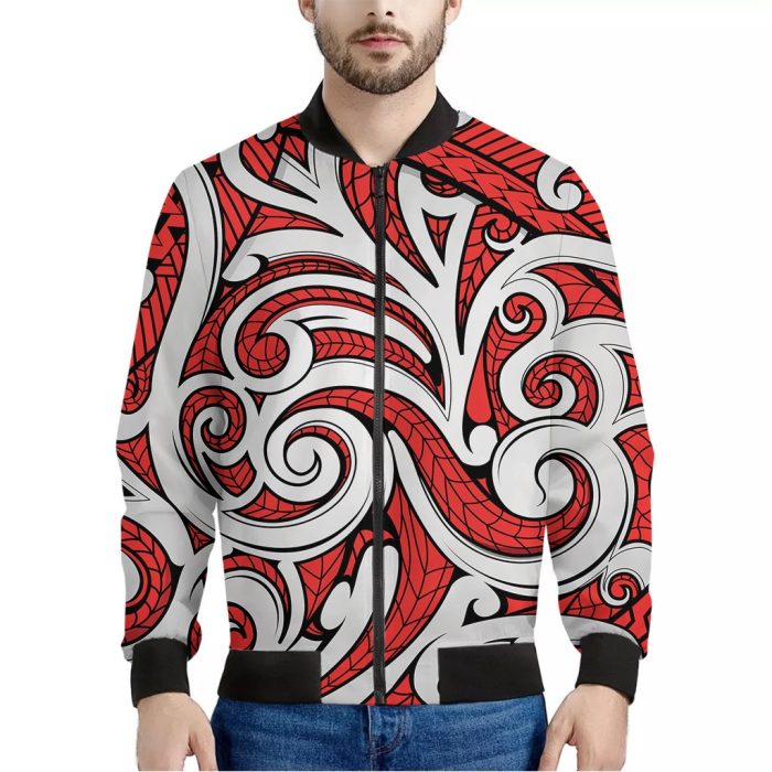 Maori Kowhaiwhai Tribal Polynesian Print Bomber Jacket