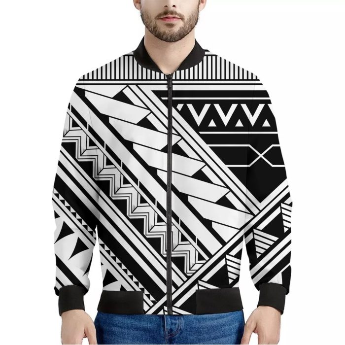 Maori Polynesian Tattoo Pattern Print Bomber Jacket