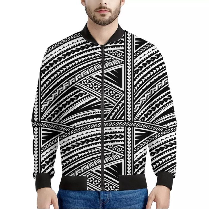 Maori Polynesian Tribal Tattoo Print Bomber Jacket