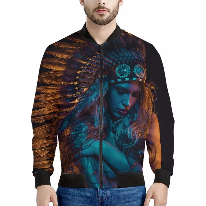 Native Indian Girl Portrait Print Bomber Jacket