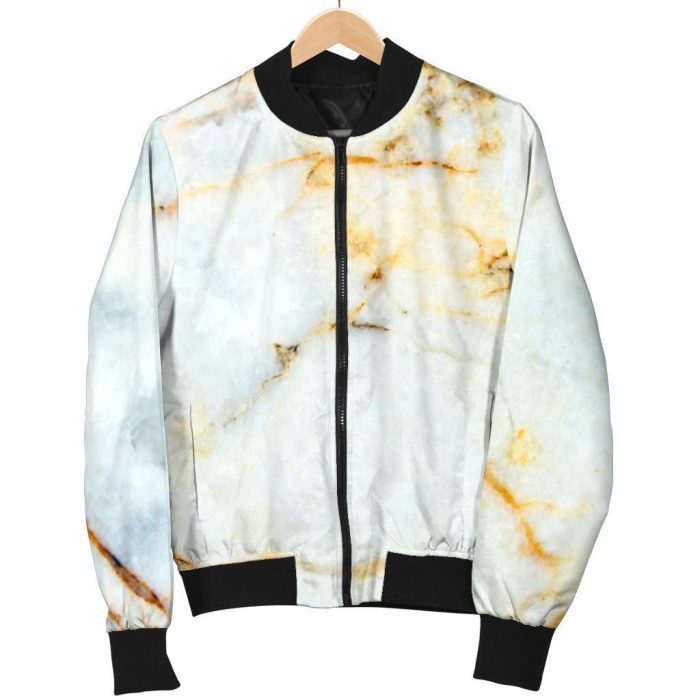 Natural Gold Marble Print Bomber Jacket