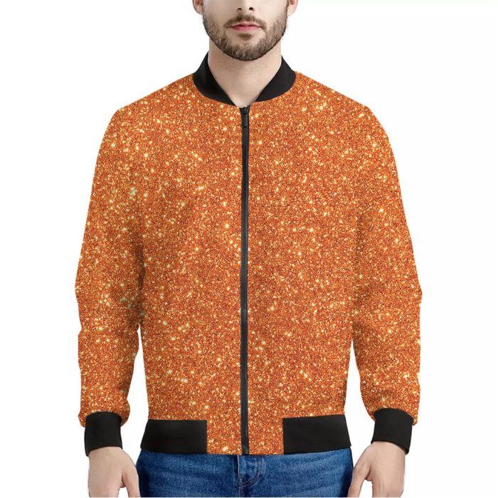 Orange Glitter Texture Print Bomber Jacket