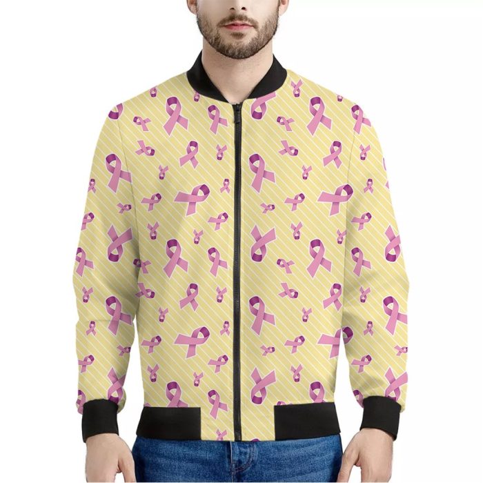 Pastel Breast Cancer Awareness Print Bomber Jacket