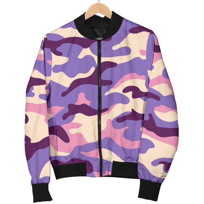 Pastel Purple Camouflage Print Bomber Jacket