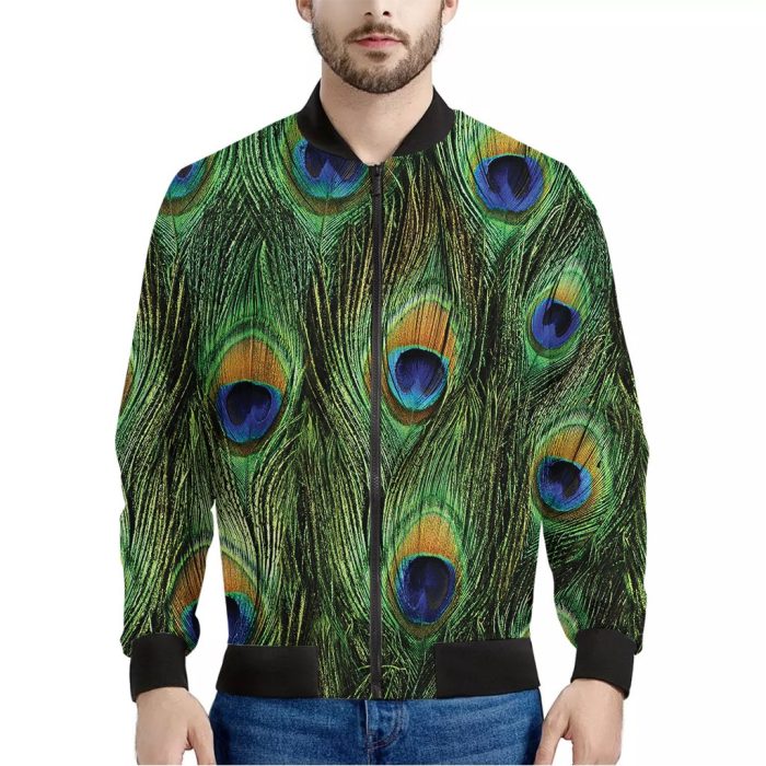 Peacock Tail Print Bomber Jacket