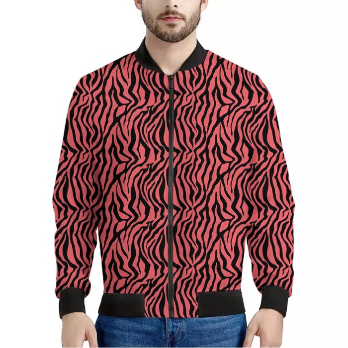 Pink And Black Tiger Stripe Print Bomber Jacket