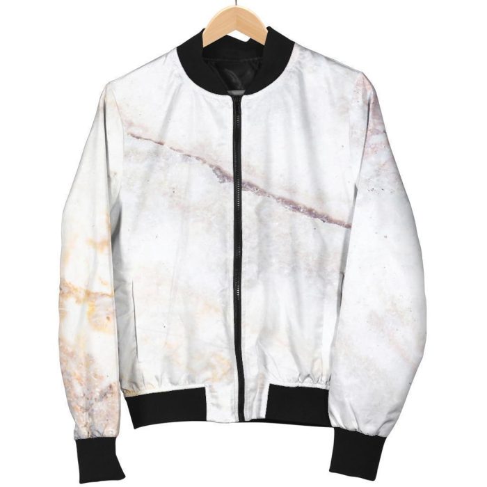 Pink White Grey Marble Print Bomber Jacket