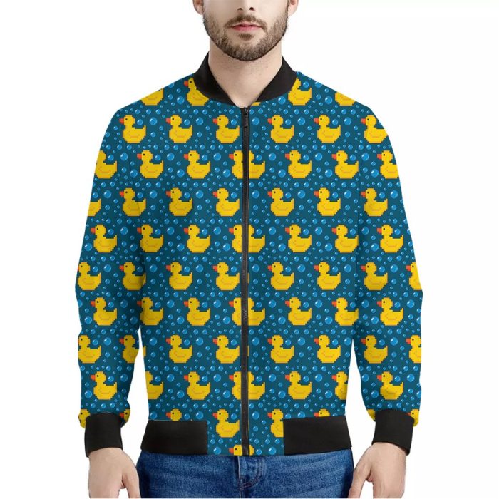 Pixel Rubber Duck Pattern Print Bomber Jacket