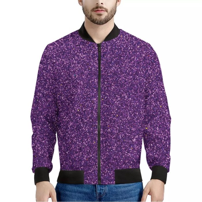 Purple Glitter Texture Print Bomber Jacket