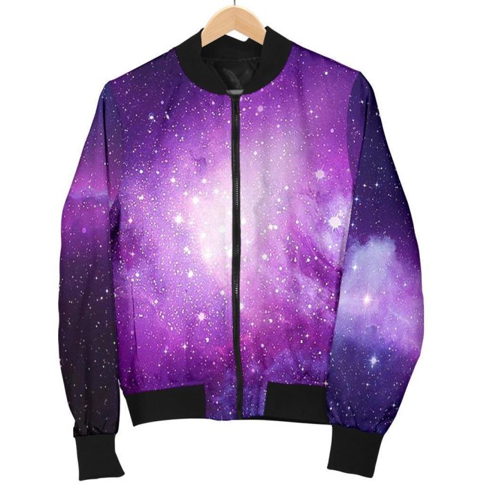 Purple Starfield Galaxy Space Print Bomber Jacket