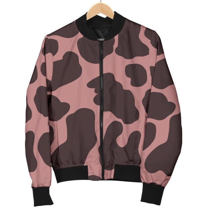 Red Brown Cow Print Bomber Jacket