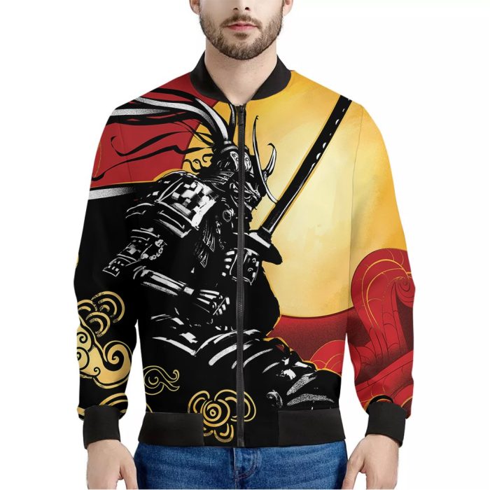 Red Sky And Golden Sun Samurai Print Bomber Jacket