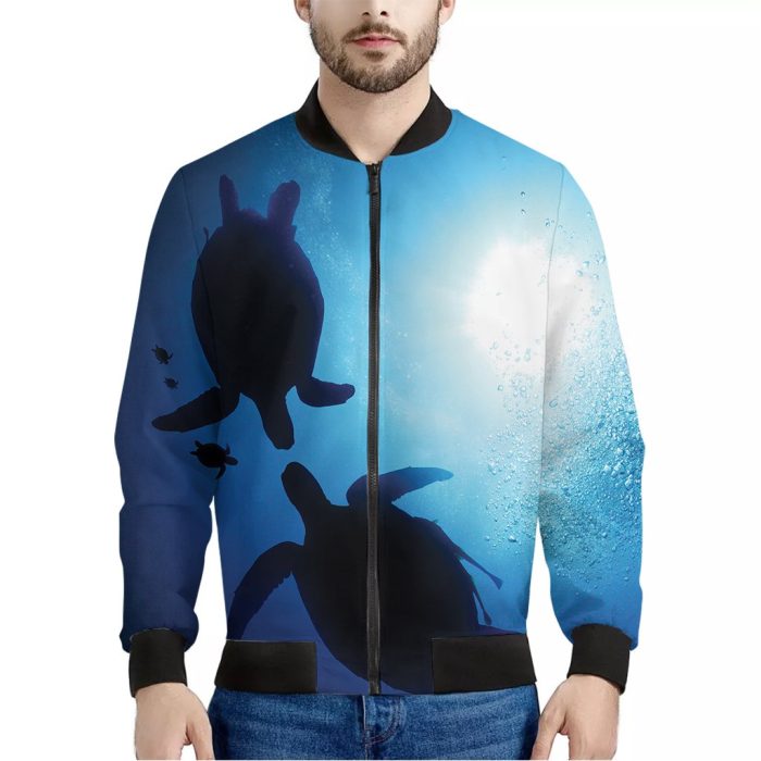 Sea Turtle Family Underwater Print Bomber Jacket