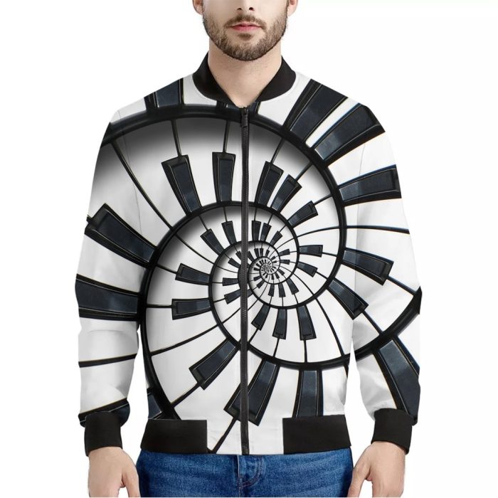 Spiral Piano Keyboard Print Bomber Jacket