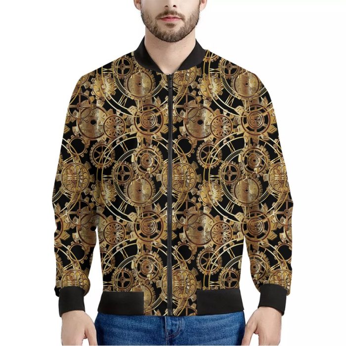 Steampunk Clock Gears Print Bomber Jacket