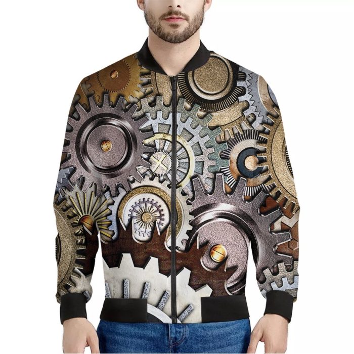 Steampunk Gears And Cogs Print Bomber Jacket