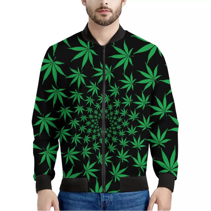 Swirl Cannabis Leaf Print Bomber Jacket