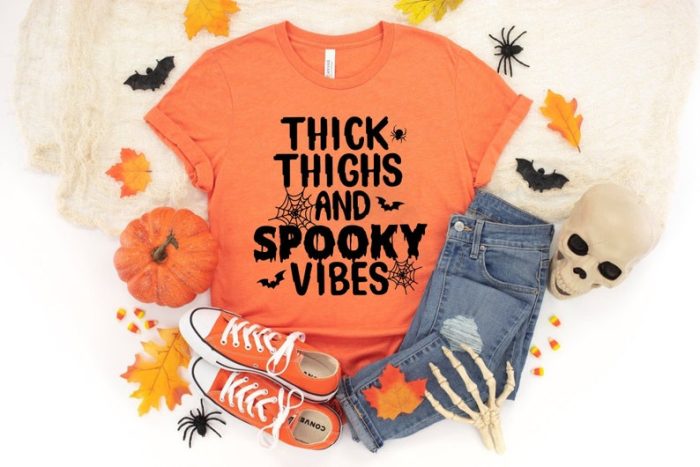 Thick Thighs Spooky Vibes Shirt Funny Halloween Shirt Halloween Shirt Funny Shirt 2023 Halloween Spooky Vibes Shirt Funny Spooky Vibes Shirt