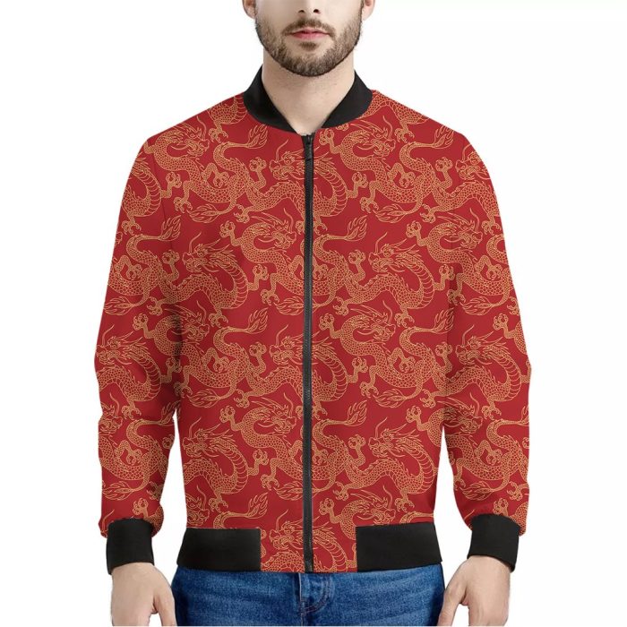 Traditional Chinese Dragon Pattern Print Bomber Jacket