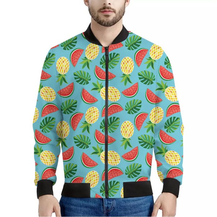 Tropical Watermelon And Pineapple Print Bomber Jacket