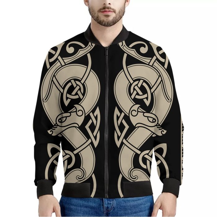 Viking Wolves Symbol Print Bomber Jacket