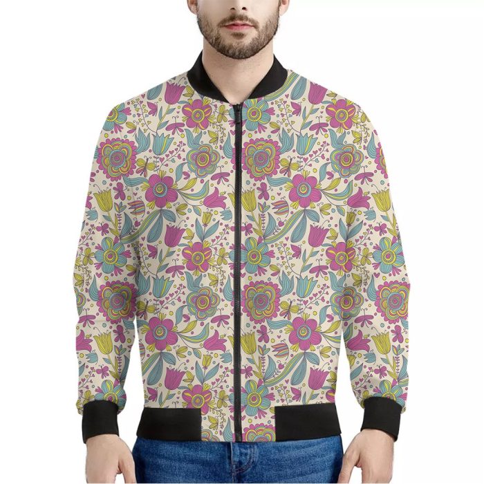 Vintage Girly Floral Print Bomber Jacket