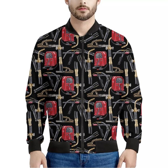 Welding Machine Pattern Print Bomber Jacket