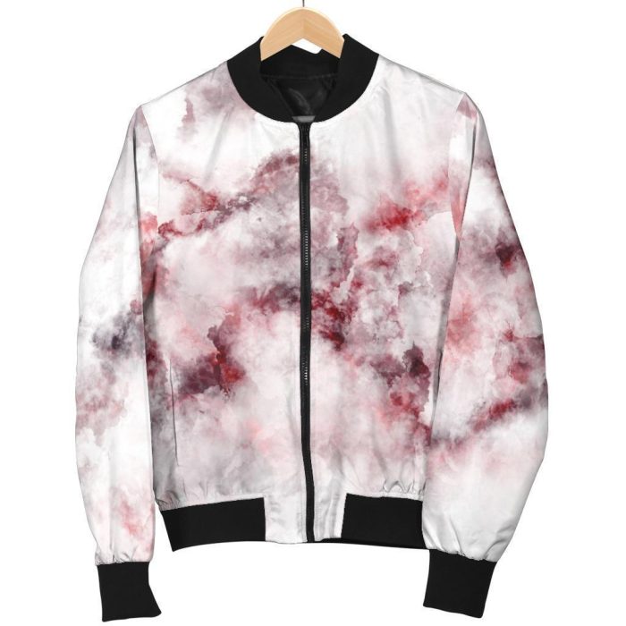 White Ruby Marble Print Bomber Jacket